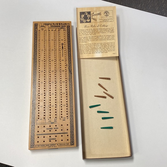Vintage Cribbage Set Pleasantime Wood Board 1963 two lane track complete #715 - Picture 2 of 12